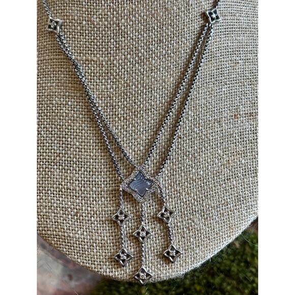 DAVID YURMAN Chalcedony Quatrefoil Diamond Drop Pendant Necklace - Picture 2 of 5